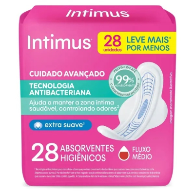Absorvente Intimus Antibacterianoteriano 28 Unidades Ultrafino Abas